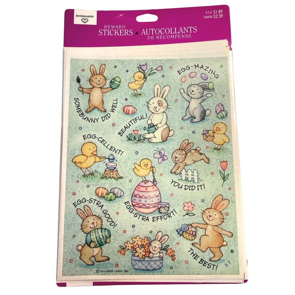 Vintage Hallmark Ambassador Easter Kids Reward Stickers Bunny Chick Sheet NEW
